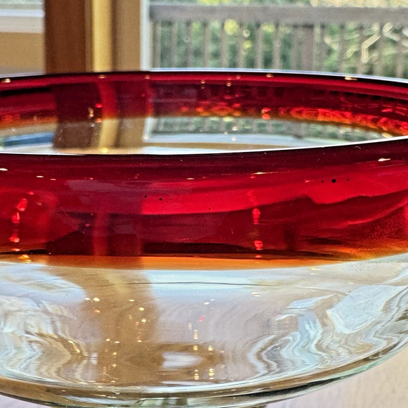 Margarita Glasses Red Rim Mexican Hand Blown Thick Glass Set Of 2 Barware 10 oz - Picture 2 of 7